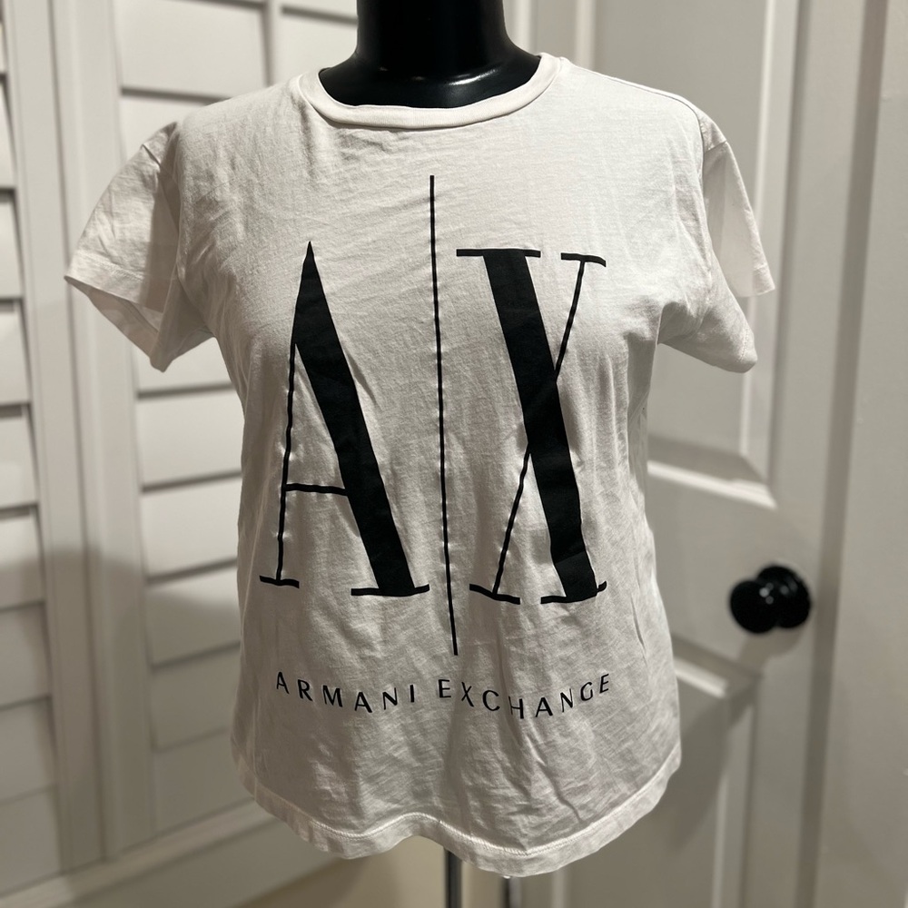 Armani Exchange White Tee with Black Text Logo